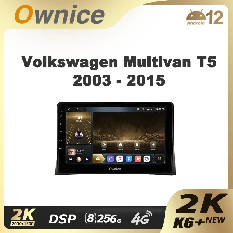 Ownice K6+ 2K для Volkswagen Multivan T5 2003-2015 Автомобильный радиоприемник Мультимедийный видеоплеер Навигация Стерео GPS Android 12 Без 2din