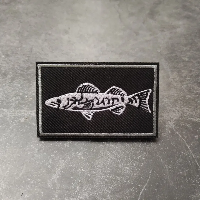 Fishing Icon Embroidery Patches on Clothes Backpack Hook and Loop Sticker Applique Morale Badge Armband Fish Bone Tactical Patch