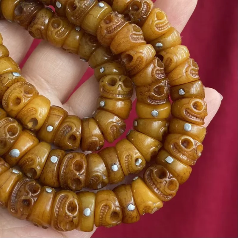 

Crafts Tibetan Style Backflow Old Spirit Bone Carving a Dai Inlaid Sycee Large Intestine Ornament Accessories Bra