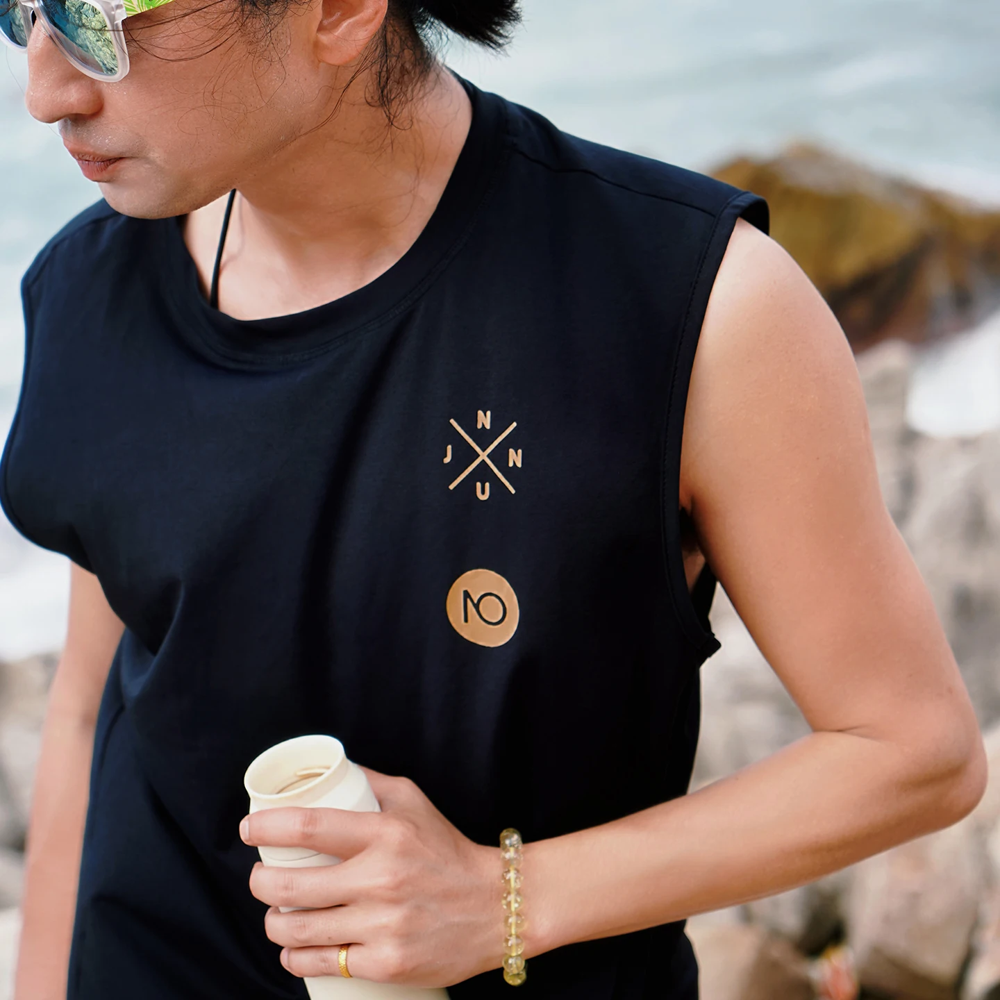 Nu-June Running Vest Unisex Undershirt Printed Training Fitness Tank Top Breathable Sweat Wicking Sleeveless Gym Vest Beach Top