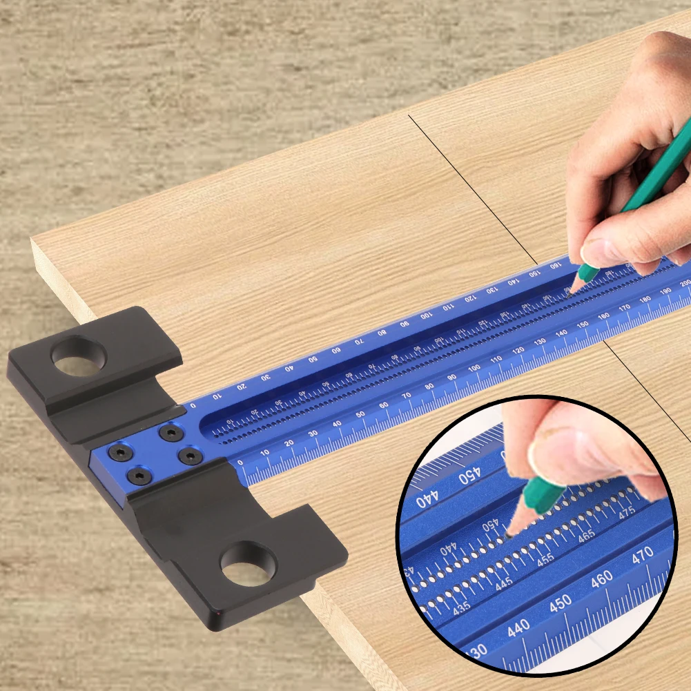 Woodworking T-Square 50CM Aluminum Alloy Hole Scrbing Guides Ruler Positioning Scribe Tool Precision Carpenter Layout Measuring