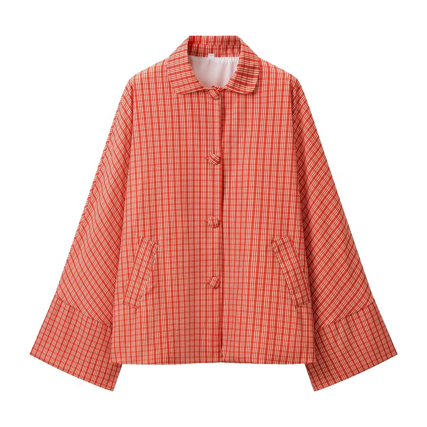 TFAFXY 2026 Frühling Herbst Lässiger Damen Karierter Schal-Mantel Einreihiger Loser Langarm Streetwear-Mantel – Detail 4