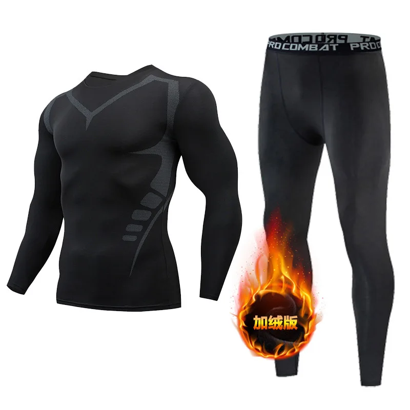 Long Sleeve T-shirt Top Men's Compression Leggings Gym Suits Thicken Winter Running Fitness Sports Gym Outfits Quick Dry