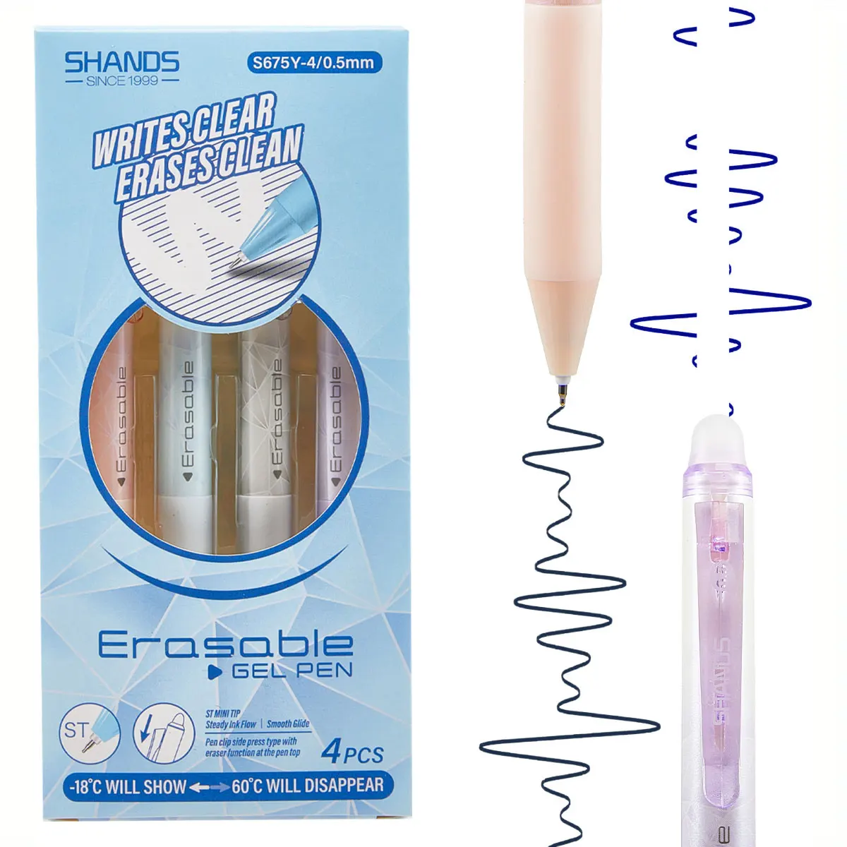 

4pcs Erasable Click Pens with Eraser Head, 0.5mm Quick Dry Blue Correction Pen, Hot Erase Neutral Ink Pen for Students Office Gi