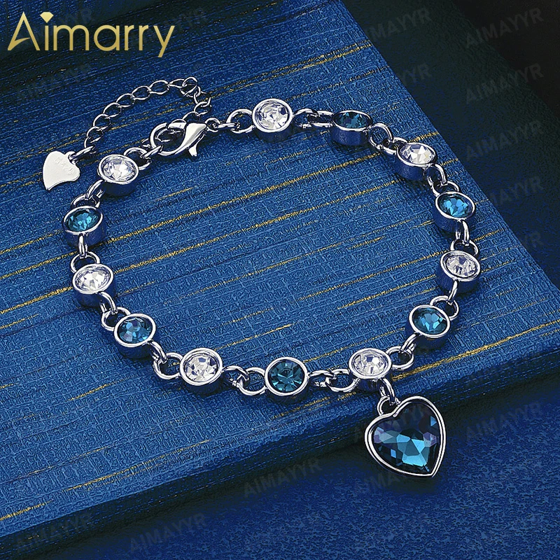 925 Sterling Silver Blue AAA Zircon Love Bracelet for Women's Parties Banquets Weddings High-quality Fashion Jewelry