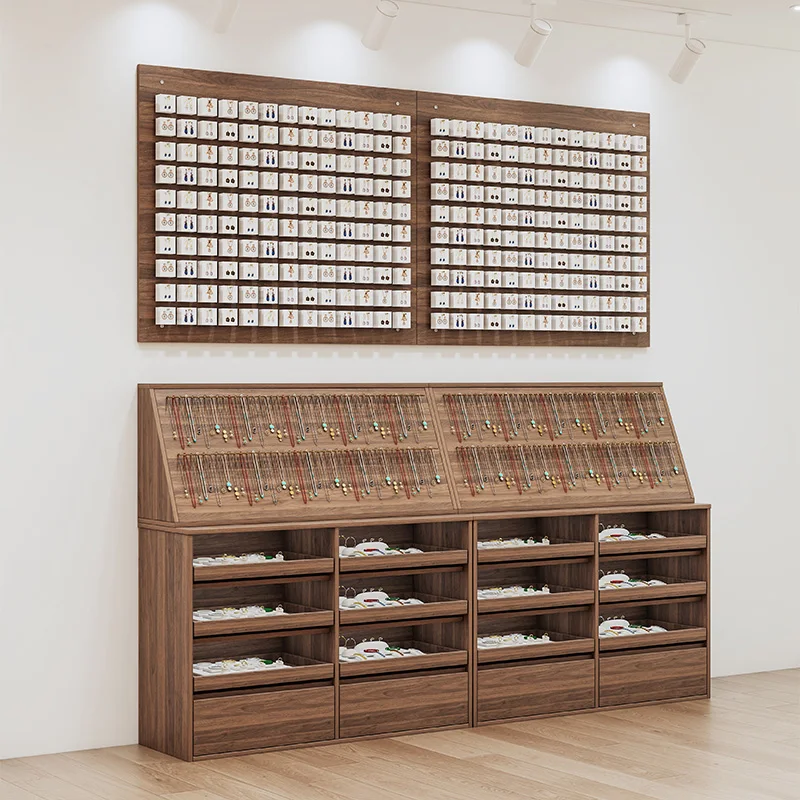 Solid wood jewelry cabinets, island display tables, earrings, plaid cabinets, necklace racks, wall display cabinets