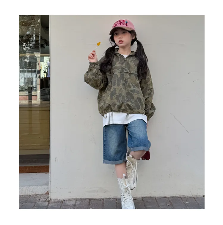 Girls' Casual Shorts Spring 2026 Denim Crimped Design Loose Children's Five-point Pants