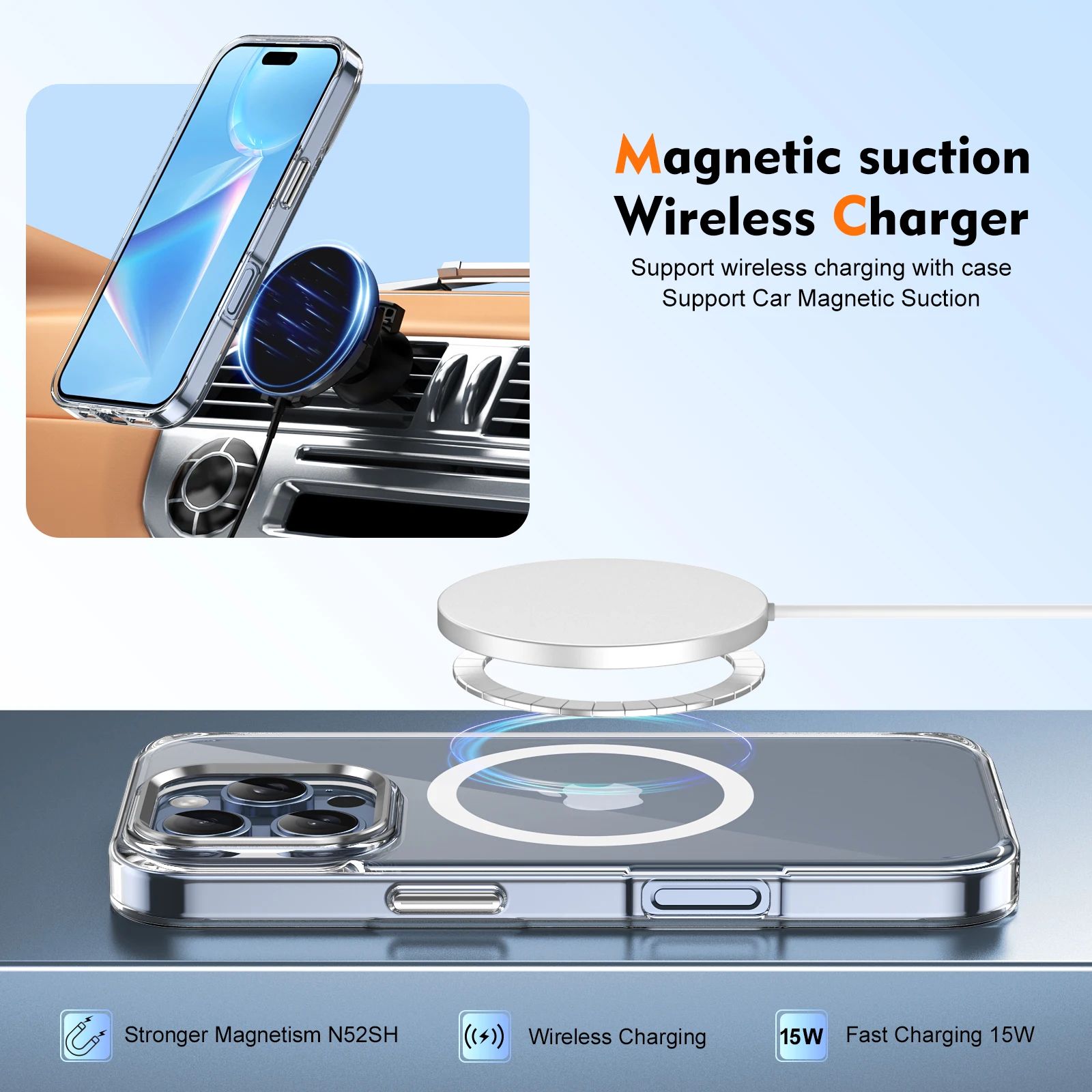 For Apple Iphone 16 Plus Pro Max Original Magnetism Cover Magsafe Case Clear Acrylic Silicon Ice-sensing Magnetic PC Case