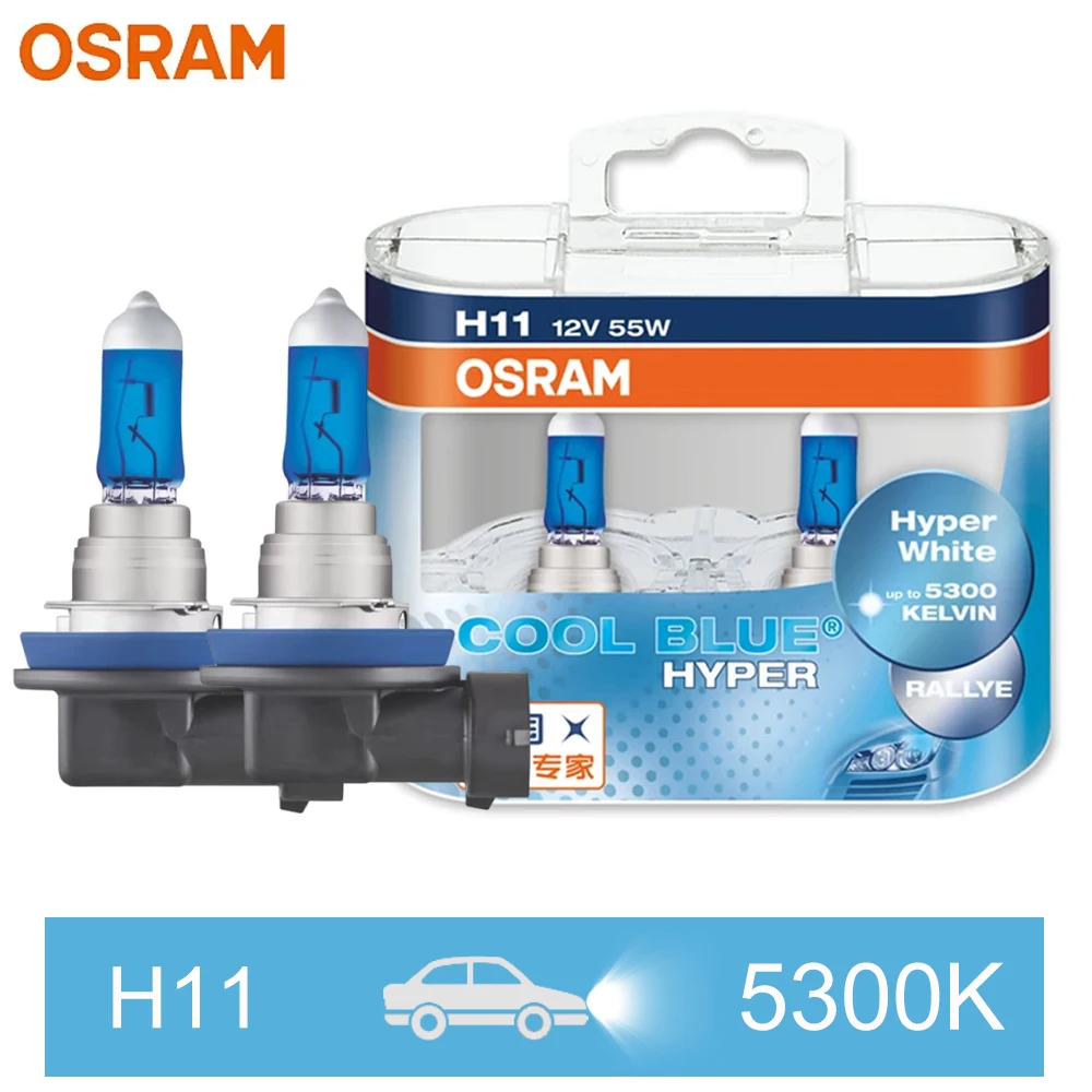 OSRAM H11 12V 55W Cool Blue Hyper Halogen Car Headlight Beam 5300K White Original Bulb 62211CBH (1Pair)