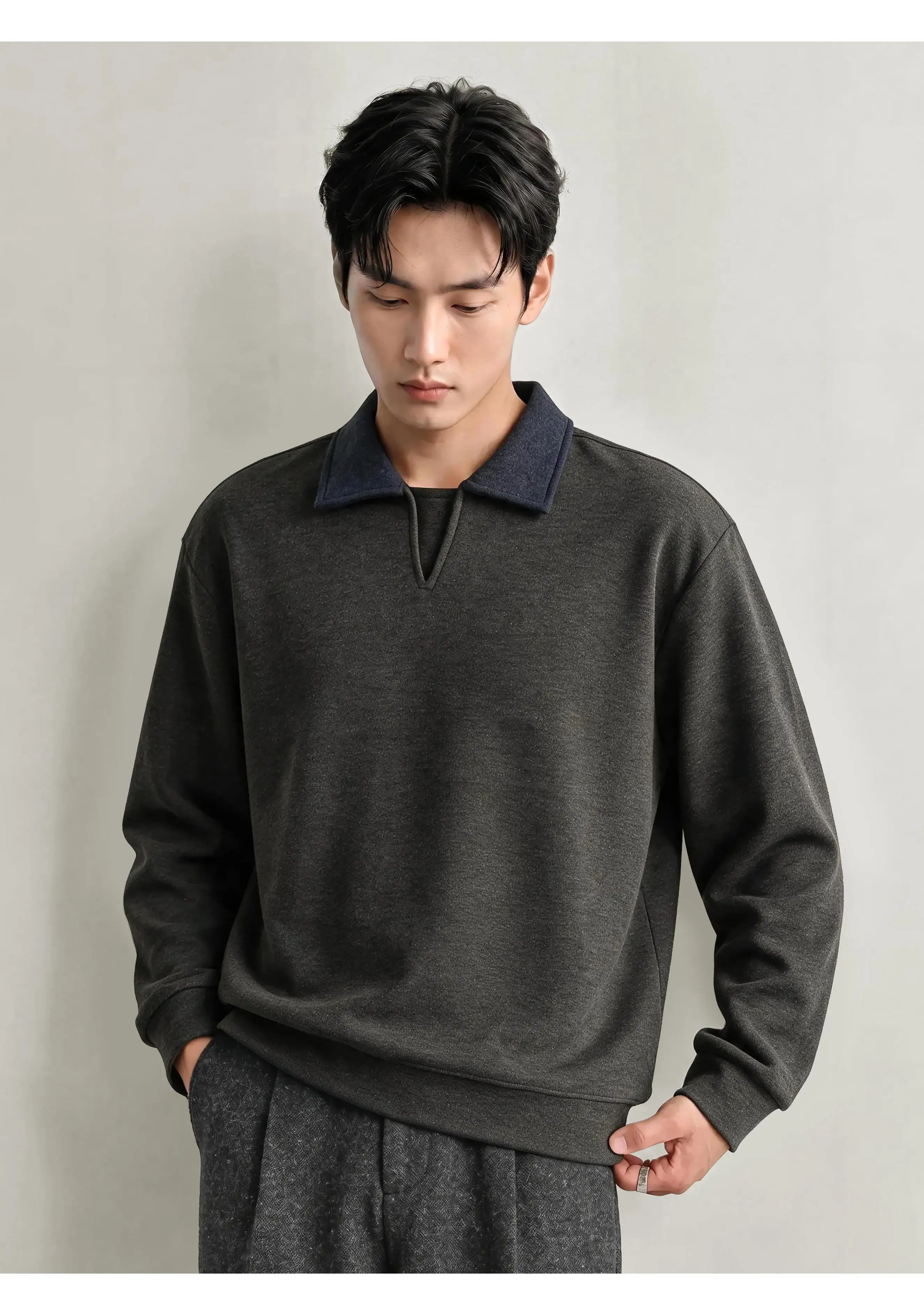 Men Splice Collar Loose Casual Pullover Sweatshirts Autumn Winter Streetwear Vintage Fashion Hoodies Sweatshirts Coat Tops