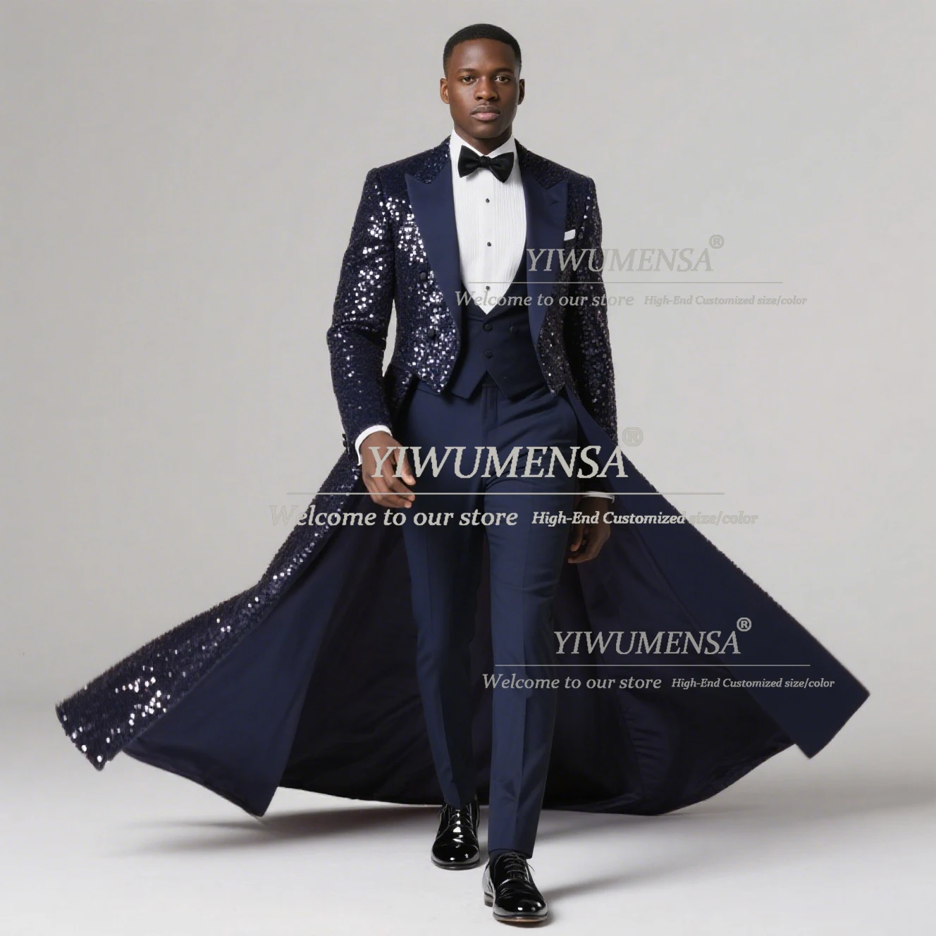 Elegant Wedding Suits For Men 3 Pieces Sets Sparkly Sequins Groom Blazers Customized Wedding Tuxedos Man Business Coat Long Tail