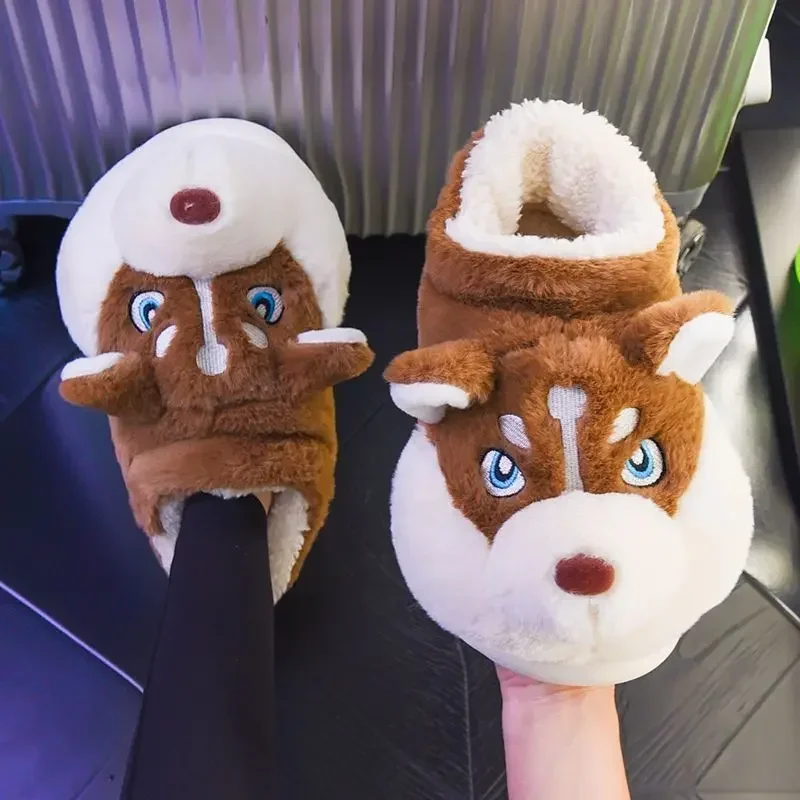 Cotton Slippers Women Winter Warm Shoes Plush Lining Indoor Couple Slides Platform High Top Snow Boots Female Male Home Slipper