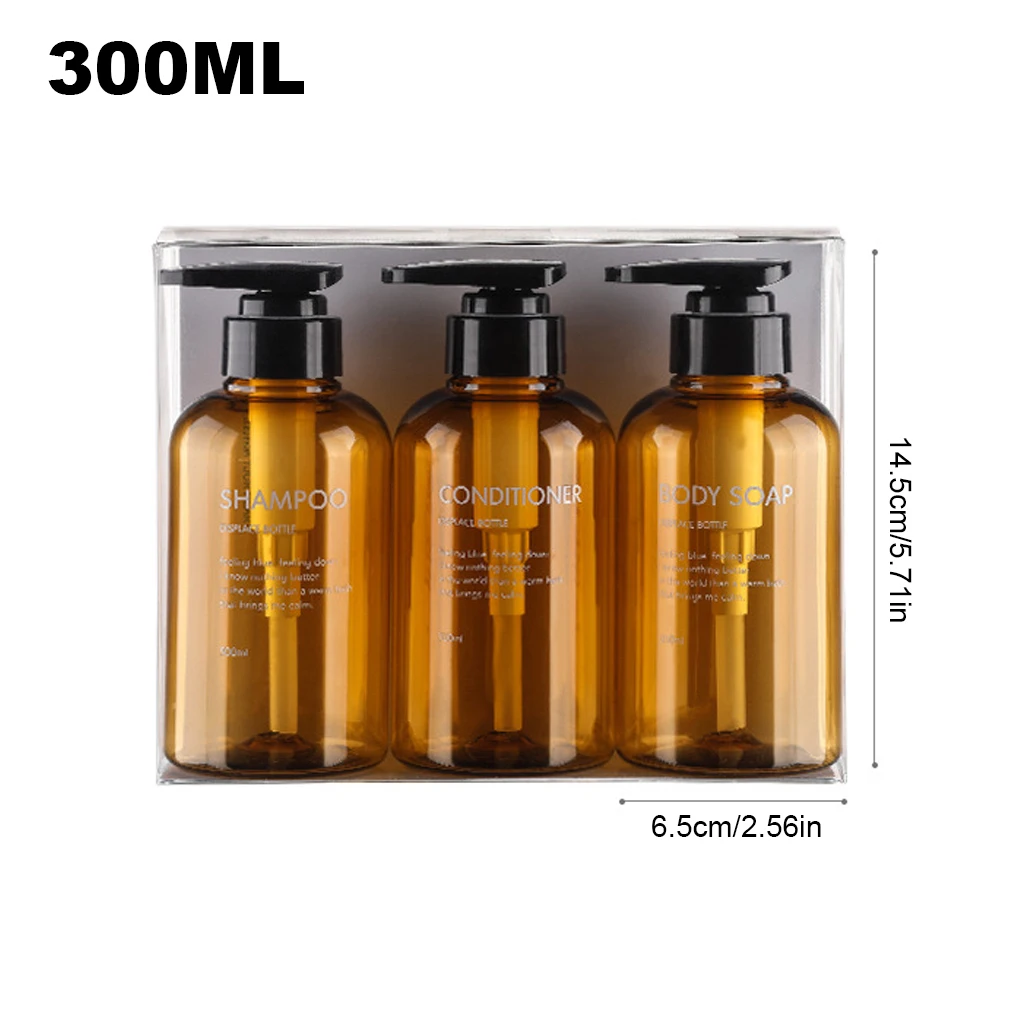 3PCS/Set Travel Bottle 300ml Dispenser Wide Mouth Container Brown