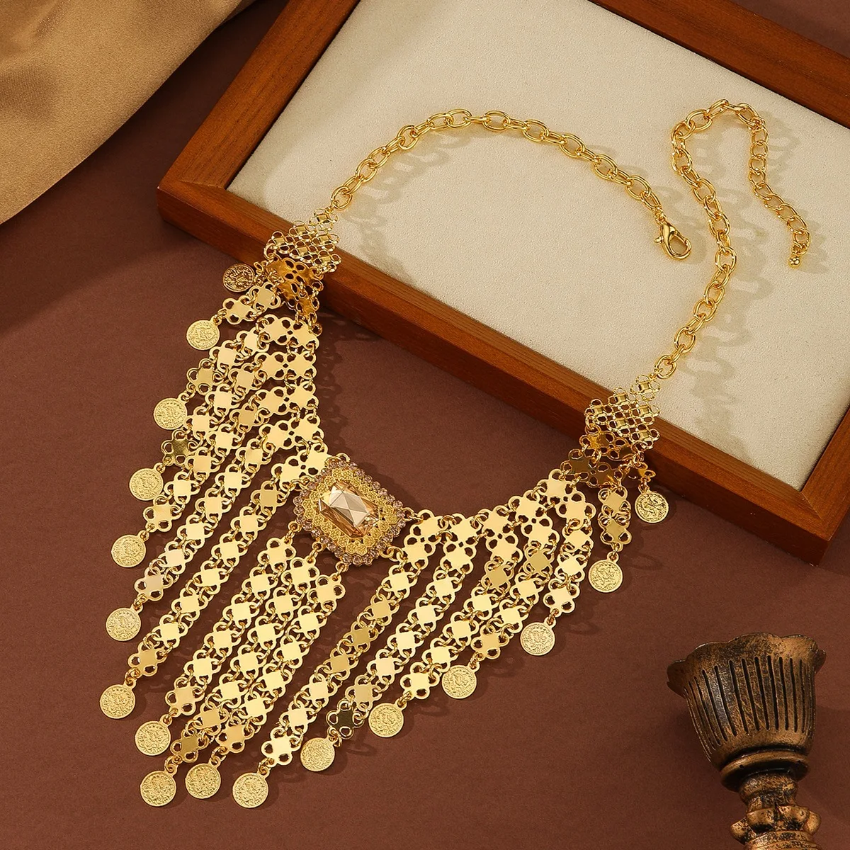Bohemian Style Gold Flower Pendant Necklace For Women Fashionable Ethnic Kurdish Turkey Bride Wedding Party Female Accessory