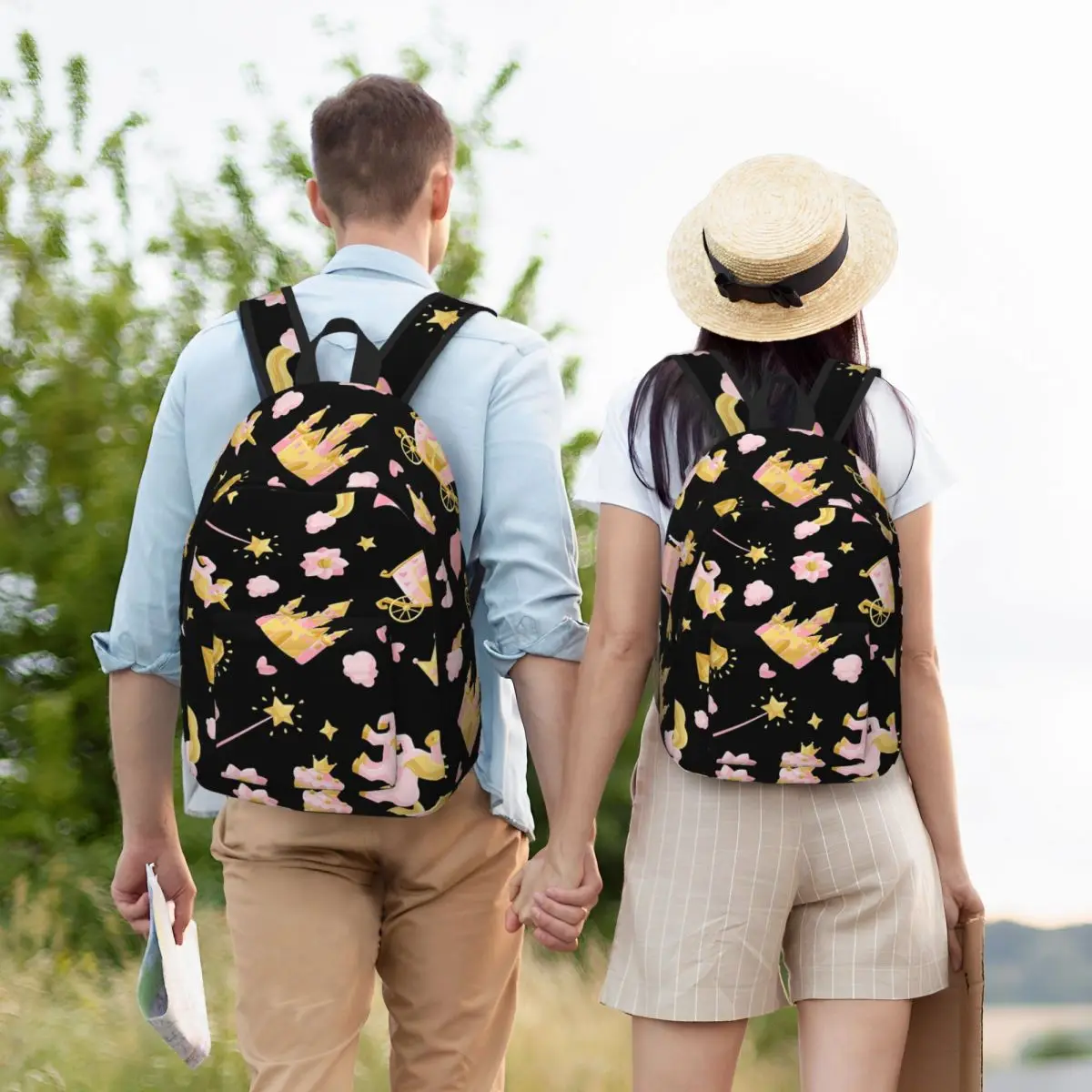 Pink Princess Design Student Backpack School Bag Hiking Travel Daypack for Men Women Fashion Bookbag Shoulder Bags