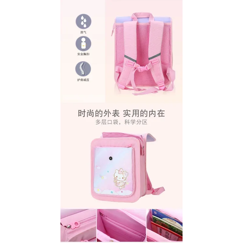 Sanrio-mochila escolar de Hello Kitty para estudiantes, bonita mochila ligera de dibujos animados, de gran capacidad, resistente a las manchas, para niños