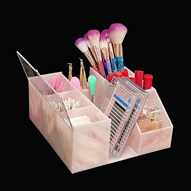 صندوق تخزين أكريليك شبكي مقاوم للغبار، شريط تخزين ذو سعة كبيرة، فرشاة ألوان لتجعيد الرموش