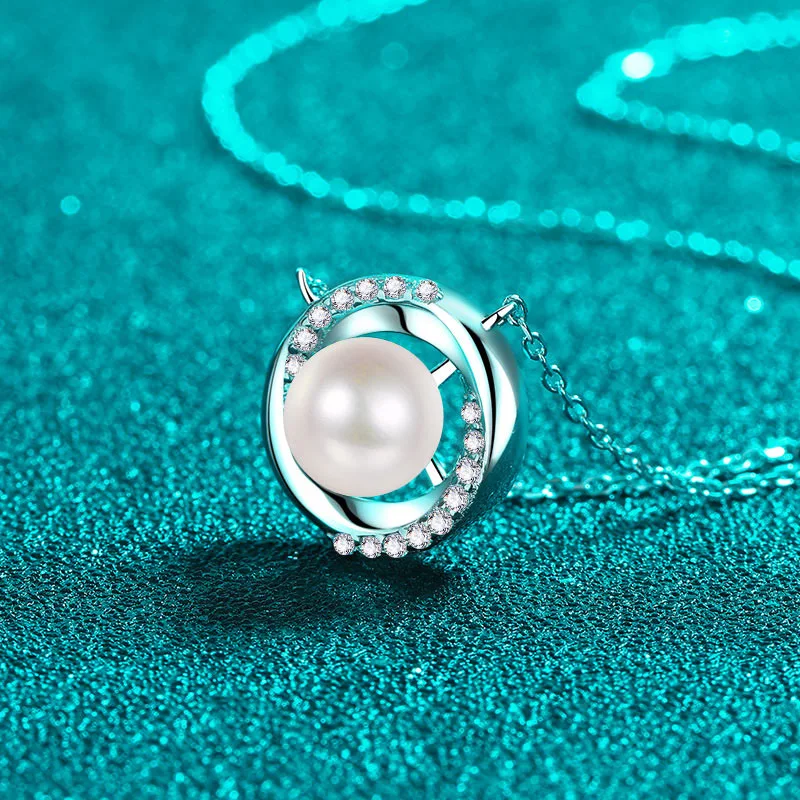 Collana in argento Sterling S925 Moissanite 8mm perle ciondolo rotondo catena di lusso eleganza collare per le donne