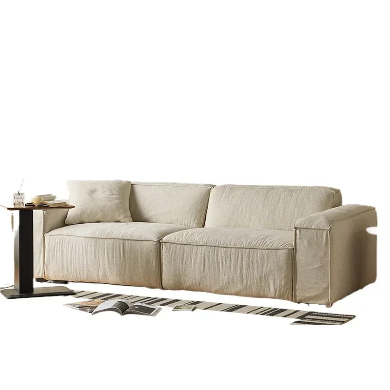 Wabi-sabi style linen fabric sofa, tofu block, living room inline corner, cotton and linen sofa can be removed and washed
