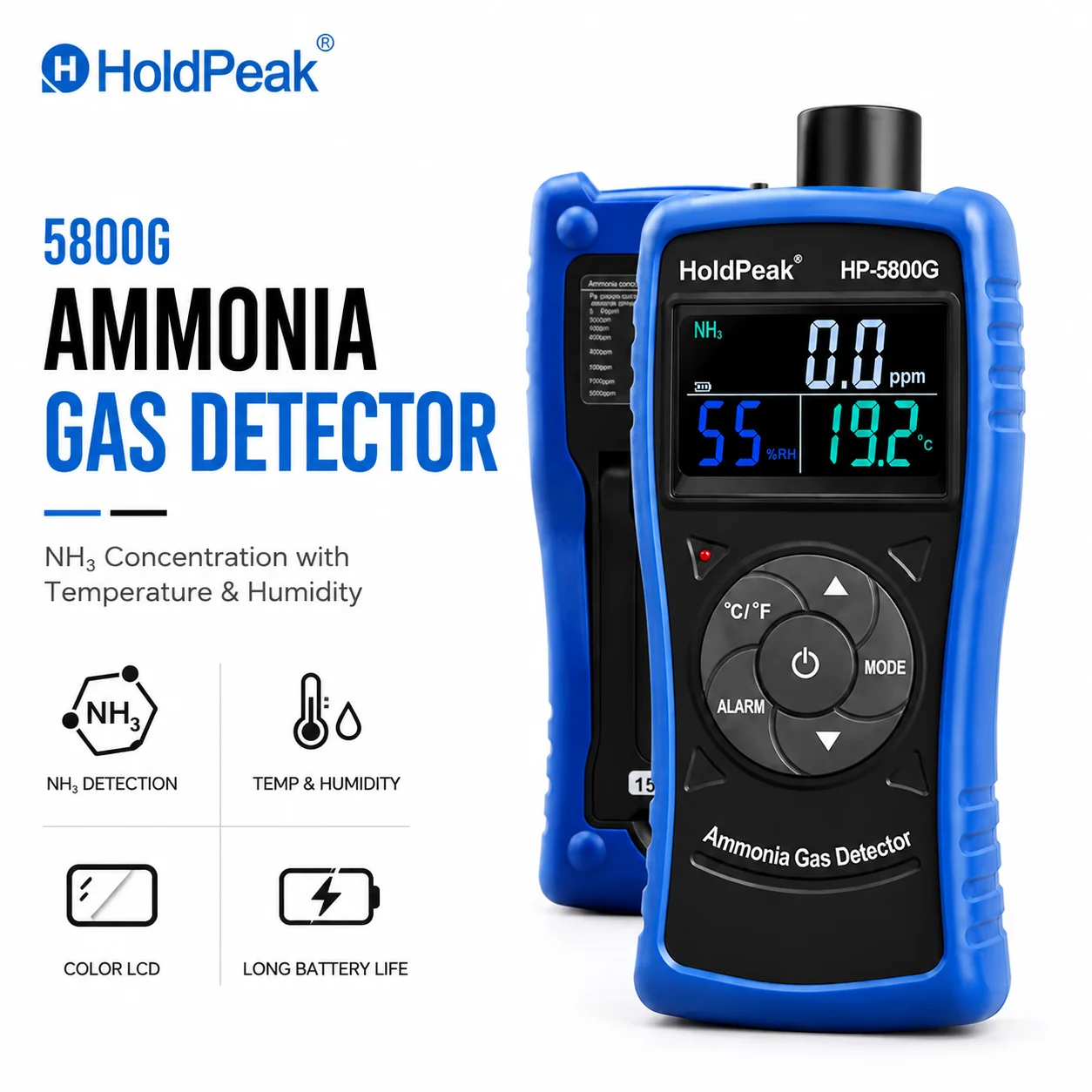 Ammonia Gas Detector 0-100 PPM NH3 Monitor with Alarm Digital Ammonia Meter Temperature Humidity Tester for Poultry Farm Chicken