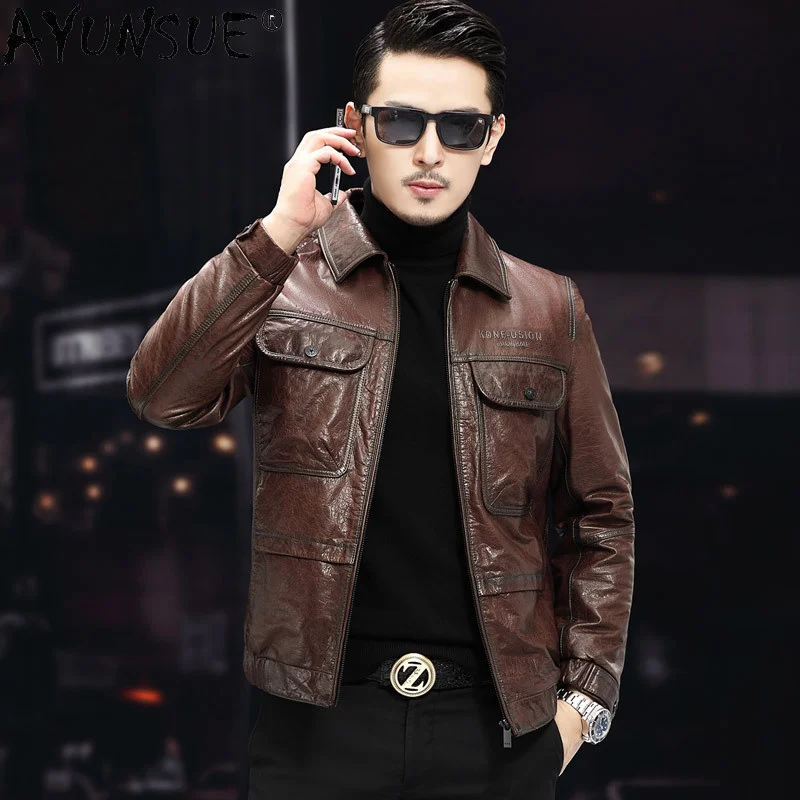 

2023 New Autumn Genuine Leather Jacket for Men Real Sheepskin Jackets Man Thin Coat Lapel Veste Homme