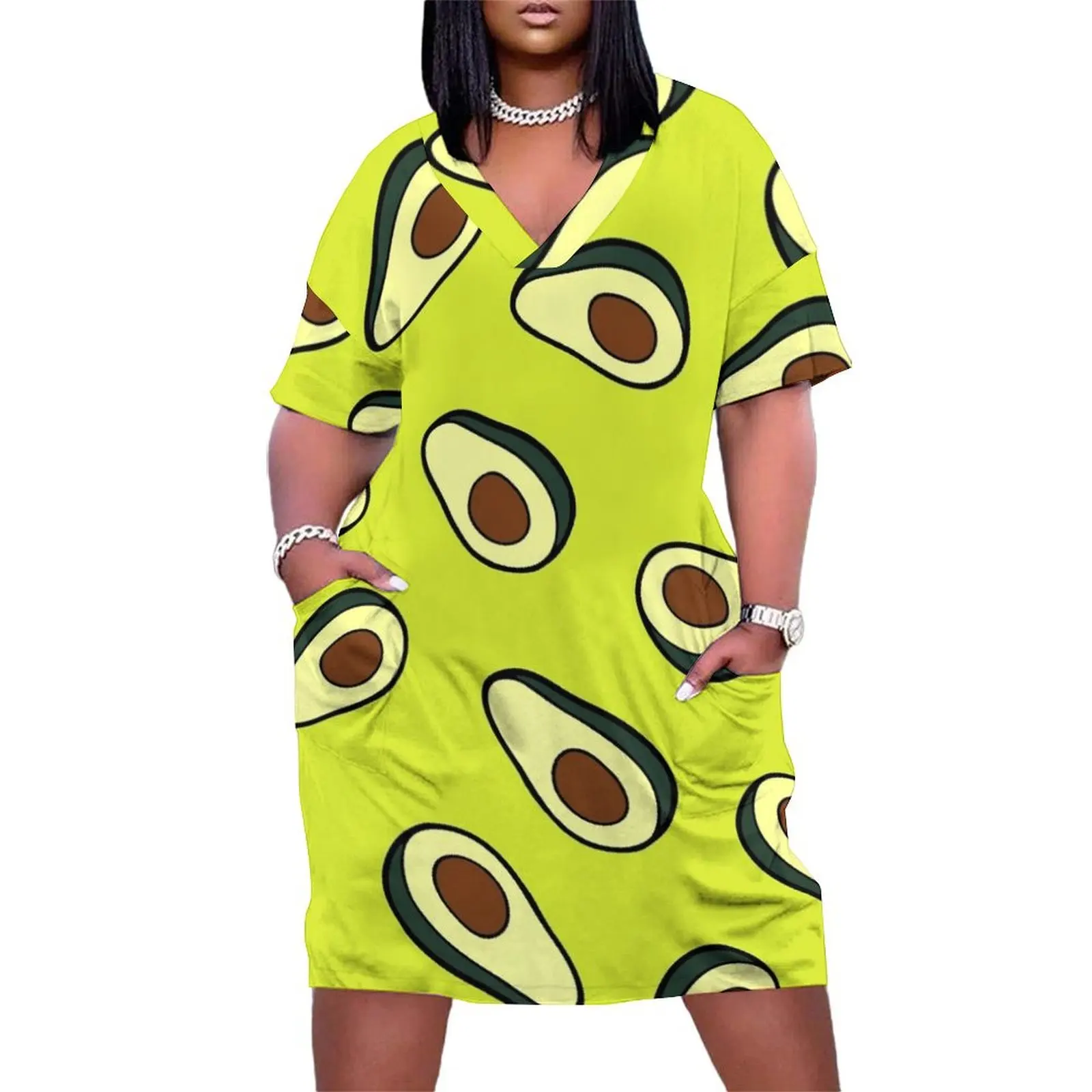 

Avocado Pattern Loose Pocket Dress women's clothing korea stylish Cocktail of dresses