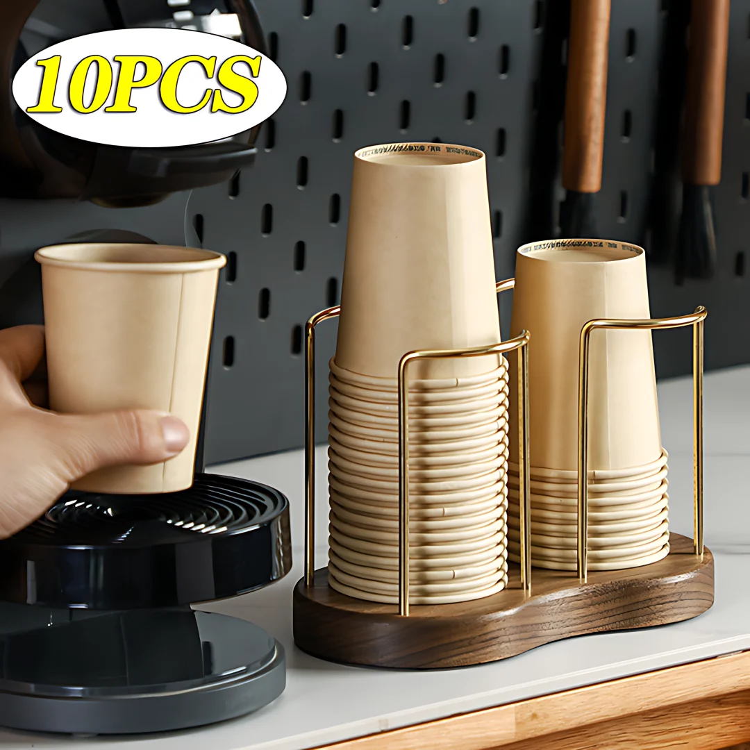 Disposable Cup Storage Holder Rack Shelf Water Tea Cups Wood Dispenser with Longer Stick Mug Display Stand Organizer Supplies