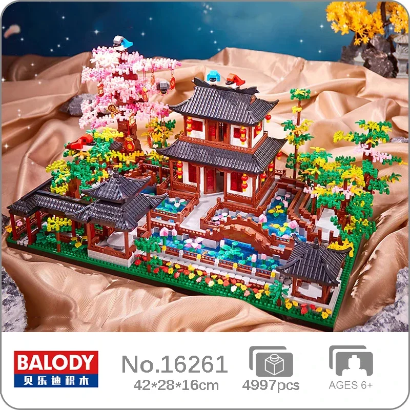 Balody 16261 World Architecture Courtyard Pavilion House Lotus Garden Bridge Tree Mini Diamond Blocks Bricks Building Toy No Box