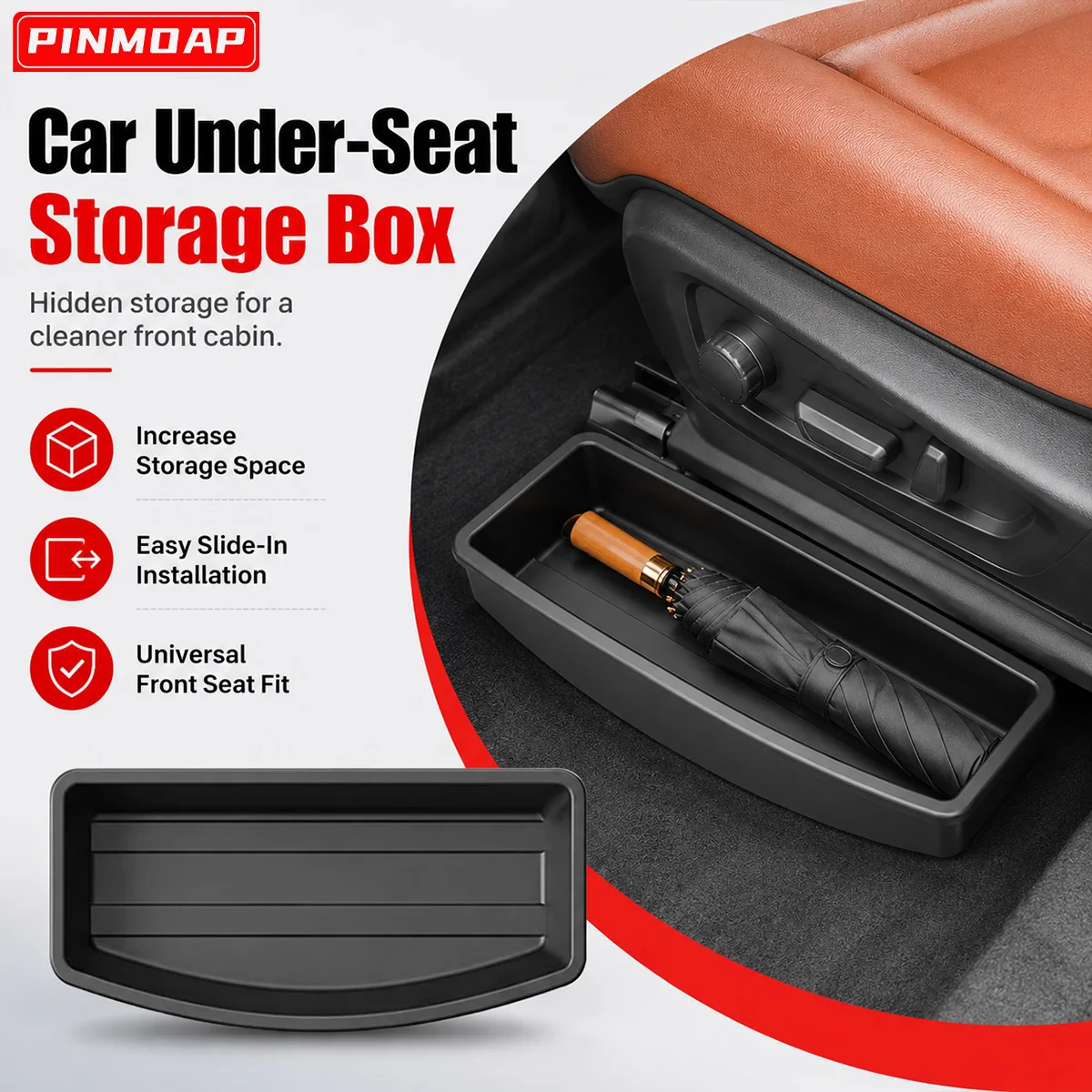 PINMOAP Car Under Seat Storage Box Universal Front Seat Organizer Tray Hidden Storage ABS Easy Install Auto Interior Accessory