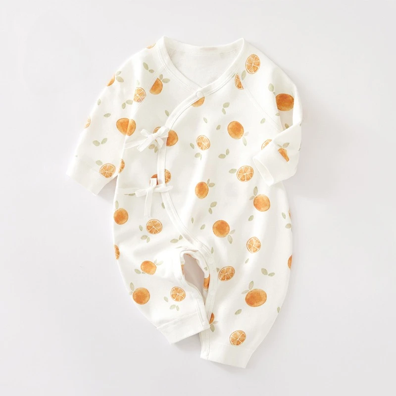 Somenie Newborn Baby Long-Sleeved Romper for All-Season Pure Cotton Cloth Boys Girls Cute Printed Round-Neck Onesie Trend