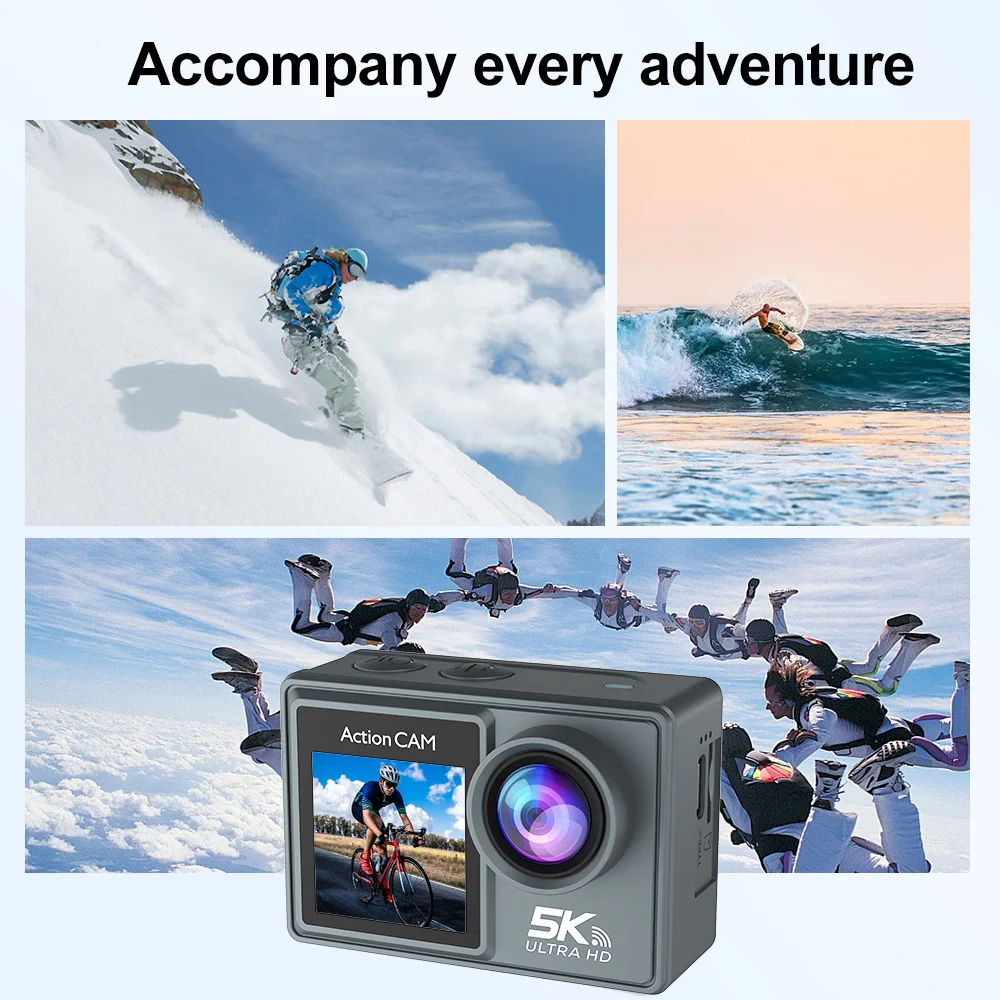 Action Camera 5K 4K 60FPS WiFi Anti-shake Dual Screen 170° Wide Angle 30m Waterproof Sport Camera with Remote Control