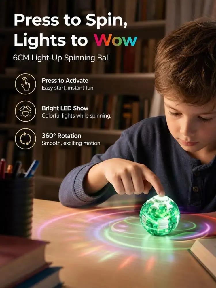 LED Magic Press To Spin Stressabbau-Fidget-Bälle Autismus ADHS Fokus Ruhige Coole Gadgets Einzigartige Geschenke für Kinder und Erwachsene