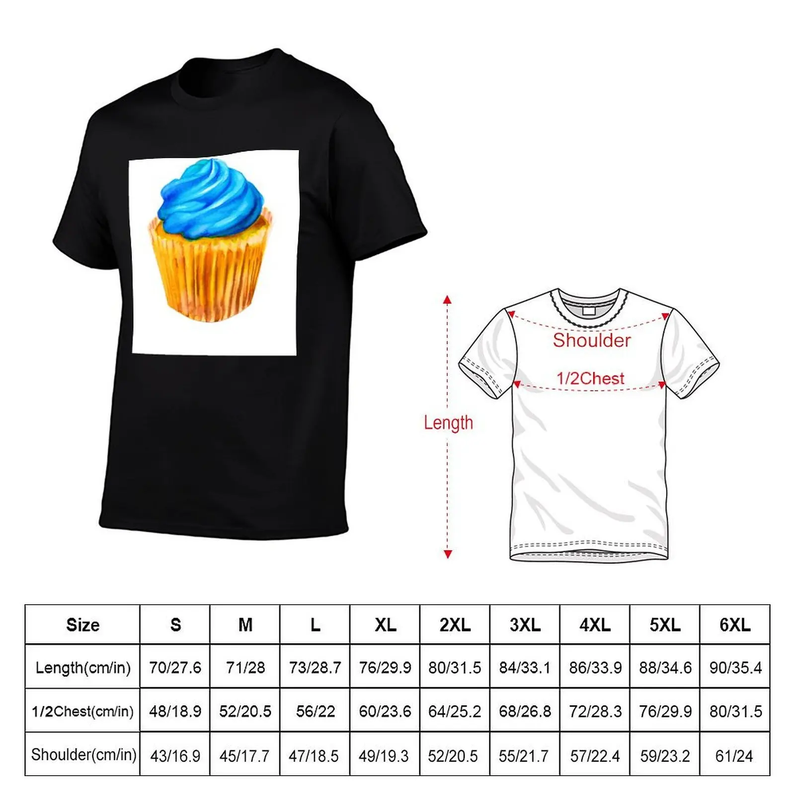 Blue Cupcake T-Shirt, Summer Casual Cotton Tee, Oversized Streetwear Tops, Vintage Graphic Print, Loose Fit Short Sleeve
