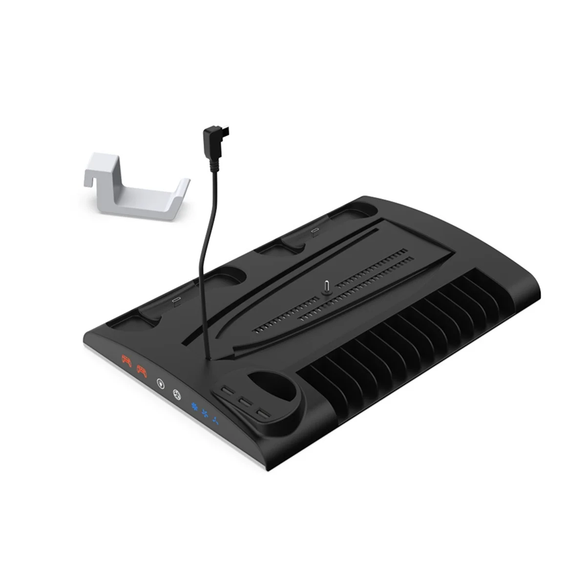 Charging Stand, Multifunctional LED Cooling Stand with Charging Station, 2 Controllers for PS5 PS5 SLIM Console Black