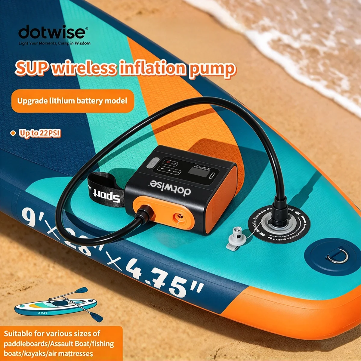 Bomba de Ar Portátil Dotwise 22 PSI para Camping ao Ar Livre, Bomba de Ar para SUP com Função de Inflar e Desinflar para Colchão de Ar, Barracas Infláveis e Caiaques