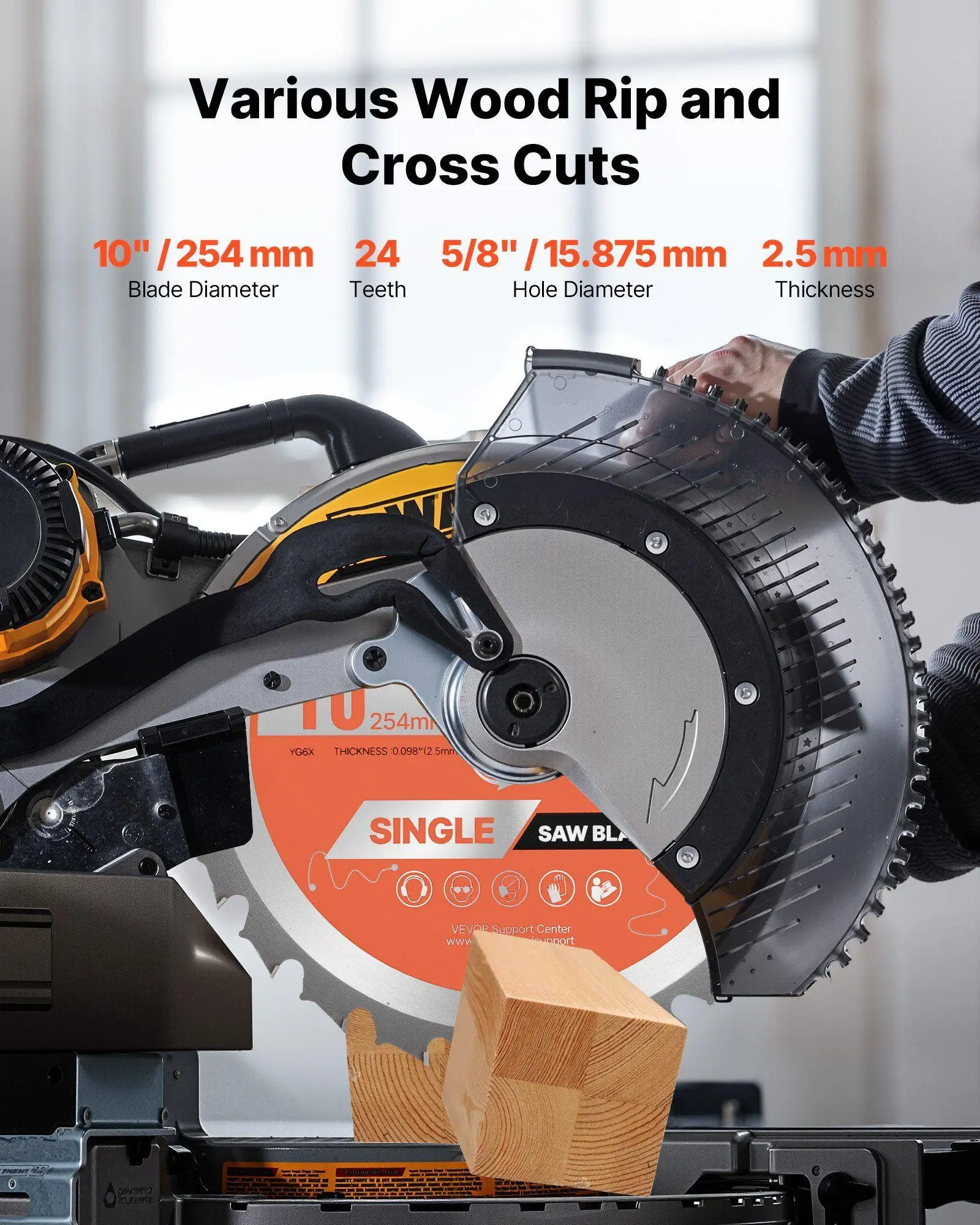 Lama circolare da 10 pollici 24 denti per legno - Costruzione in acciaio legato, rapida dissipazione del calore, tagli accurati attraverso i tipi di materiali