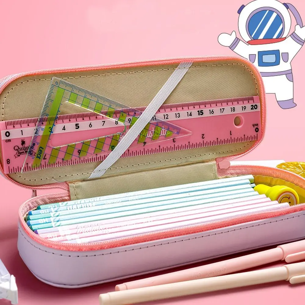 Cartoon Large Capacity Pencil Case Multi-function Double-Layer Stationery Box PU Waterproof Pen Box Student School Supplies