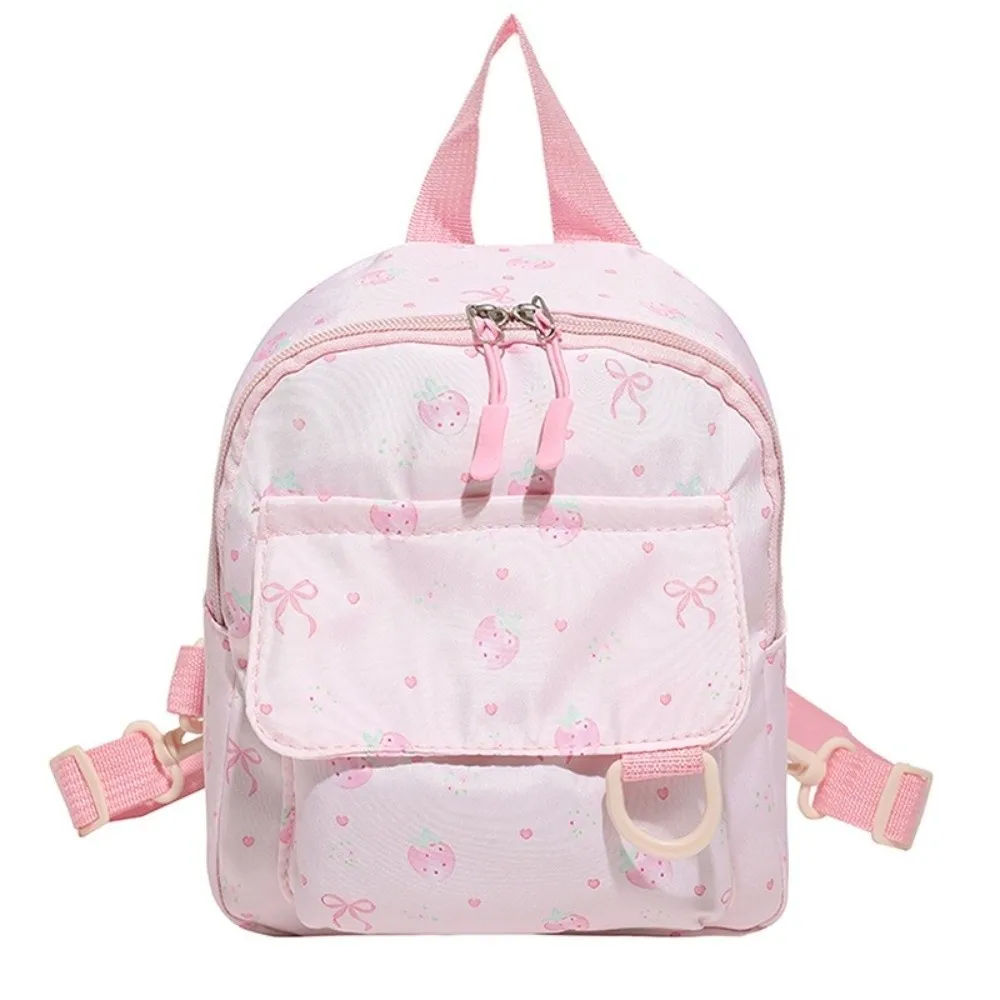 New Nylon Mini Shoulder Bag Strawberry Print Waterproof School Bag Large Capacity Soft Student Backpack For Girls
