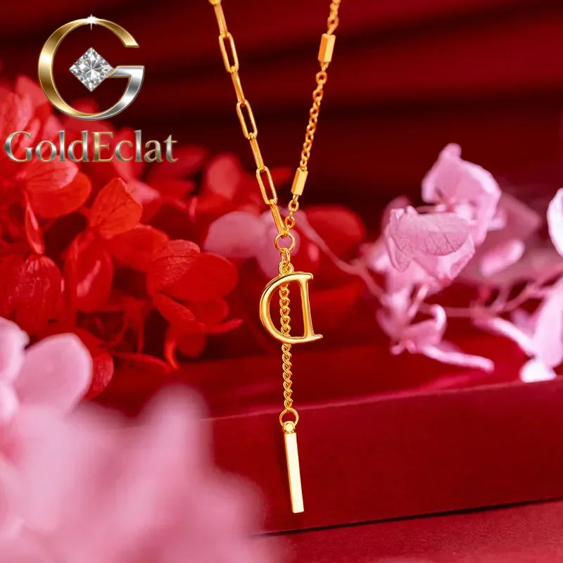 

GoldEclat High - Quality 9999 24K Gold Letter D Collarbone Necklace, Exquisite Design