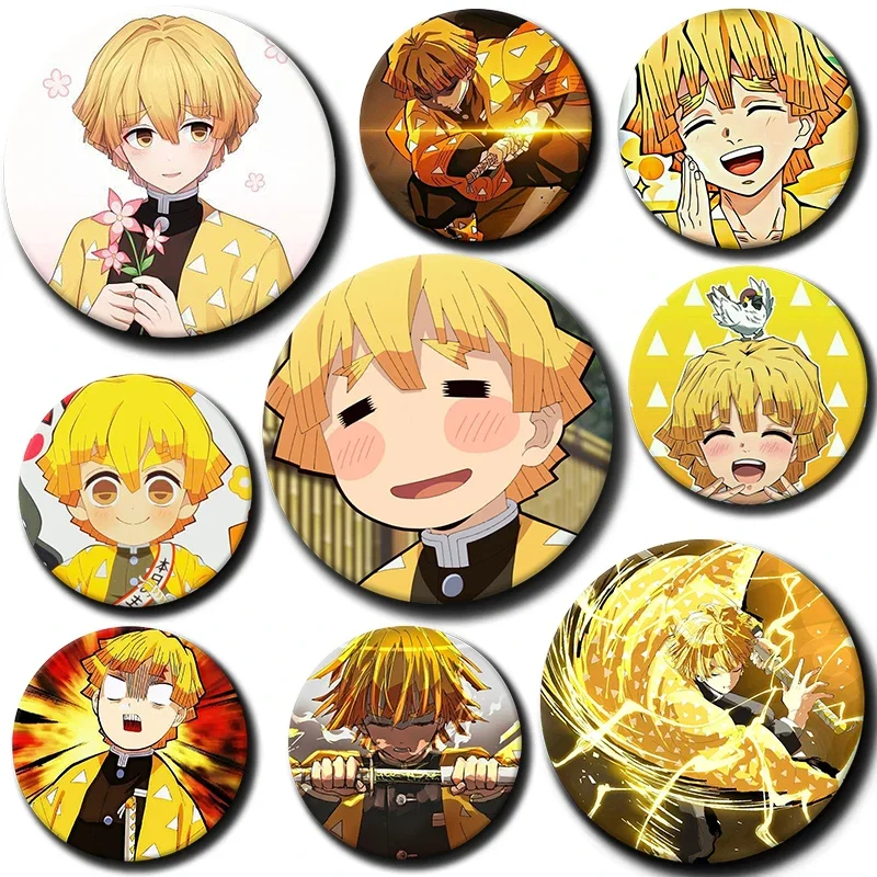 

58mm Cartoon Character Agatsuma Zennitsu Soft Button Pin Demon Anime Brooch Creative Badge for Backpack Clothes Decoration Gift