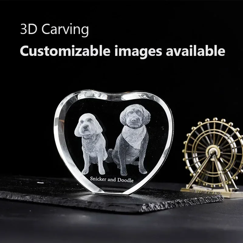 Customized Photo Frame Heart Shaped Crystal Frame 3D Engraving Figures Pets Image Personalized Wedding Souvenir Gifts Home Decor