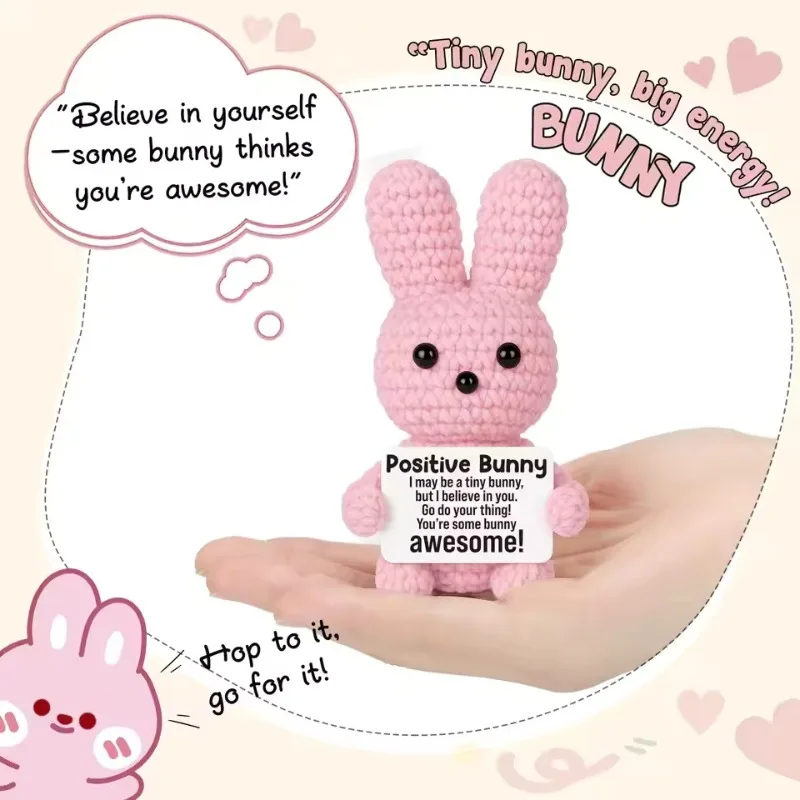 

Inspirational Animal Theme Hand Knitted Crochet Tiny Rabbit Doll Soft Plush Texture Teen Girls Kids Present Encouragement Warm
