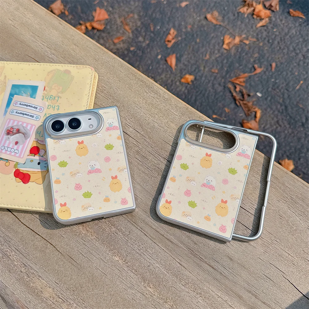 New Korea Ins Cartoon Colorful Characters Phone Case For iPhone Duo Foldable Protective Cover Cute Cases Shockproof Silver