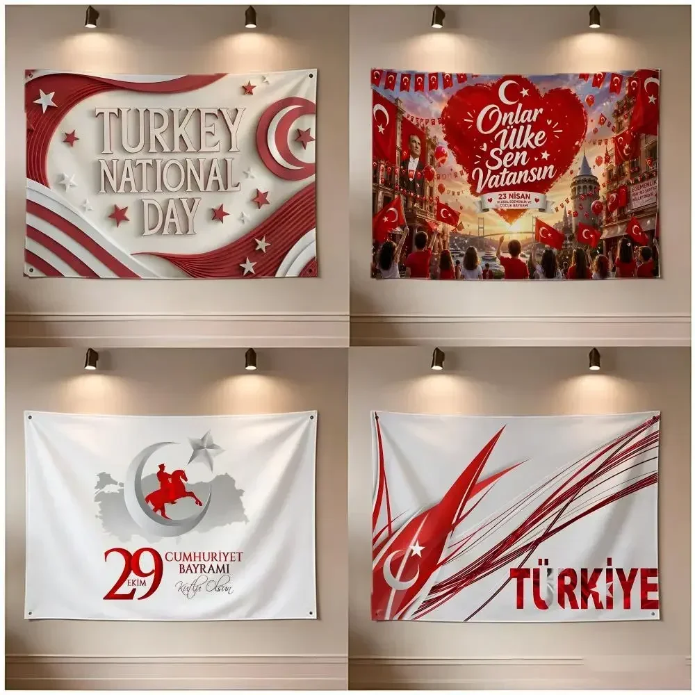 Holiday National Turkiye Republic Day Flags Borderless Four Ring Ornament Indoor Outdoor Decoration Quick Hang Install