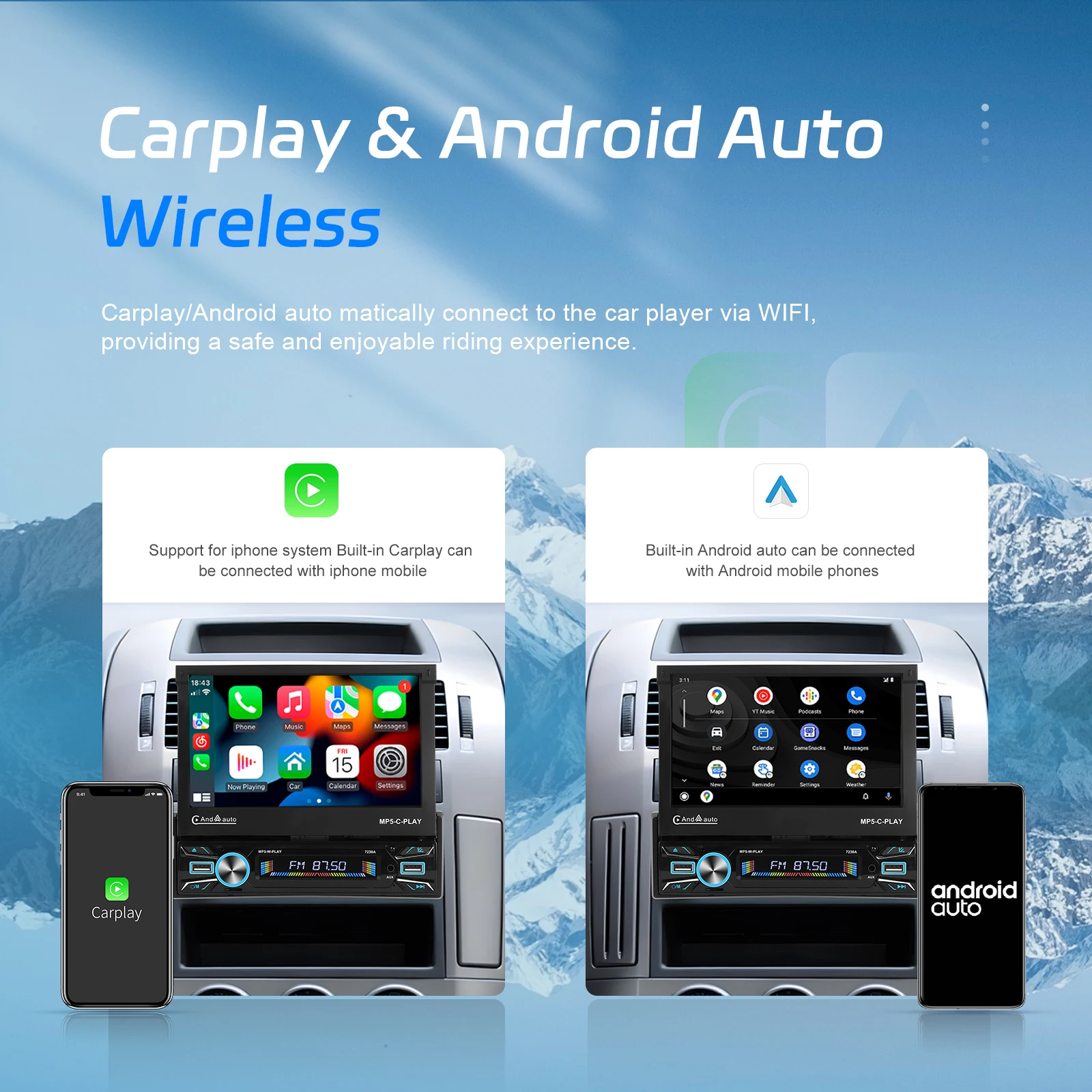Podofo 7 \'\'Touch Screen pieghevole manuale capacitivo 2 + 64G lettore multimediale Carplay Android Auto WIFI GPS FM Android Car Stereo