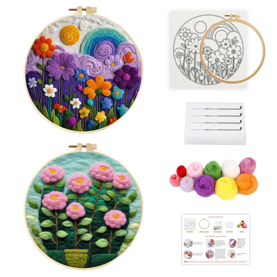 SDOYUNO-الصوف ورأى اللوحة اللون الزهور التطريز الإطار لوازم الحرف اليدوية ورأى التطريز لتقوم بها بنفسك مجموعة أطقم ديكور المنزل