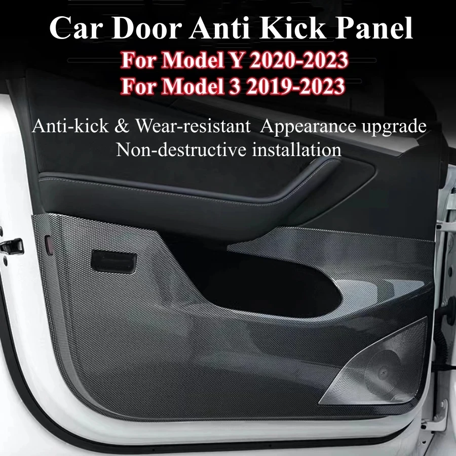 4PCS ABS Carbon Fiber Style Car Door Anti Kick Panel Stickers For Tesla Model Y Model 3 2019-2023 Inner Door Protector Cover