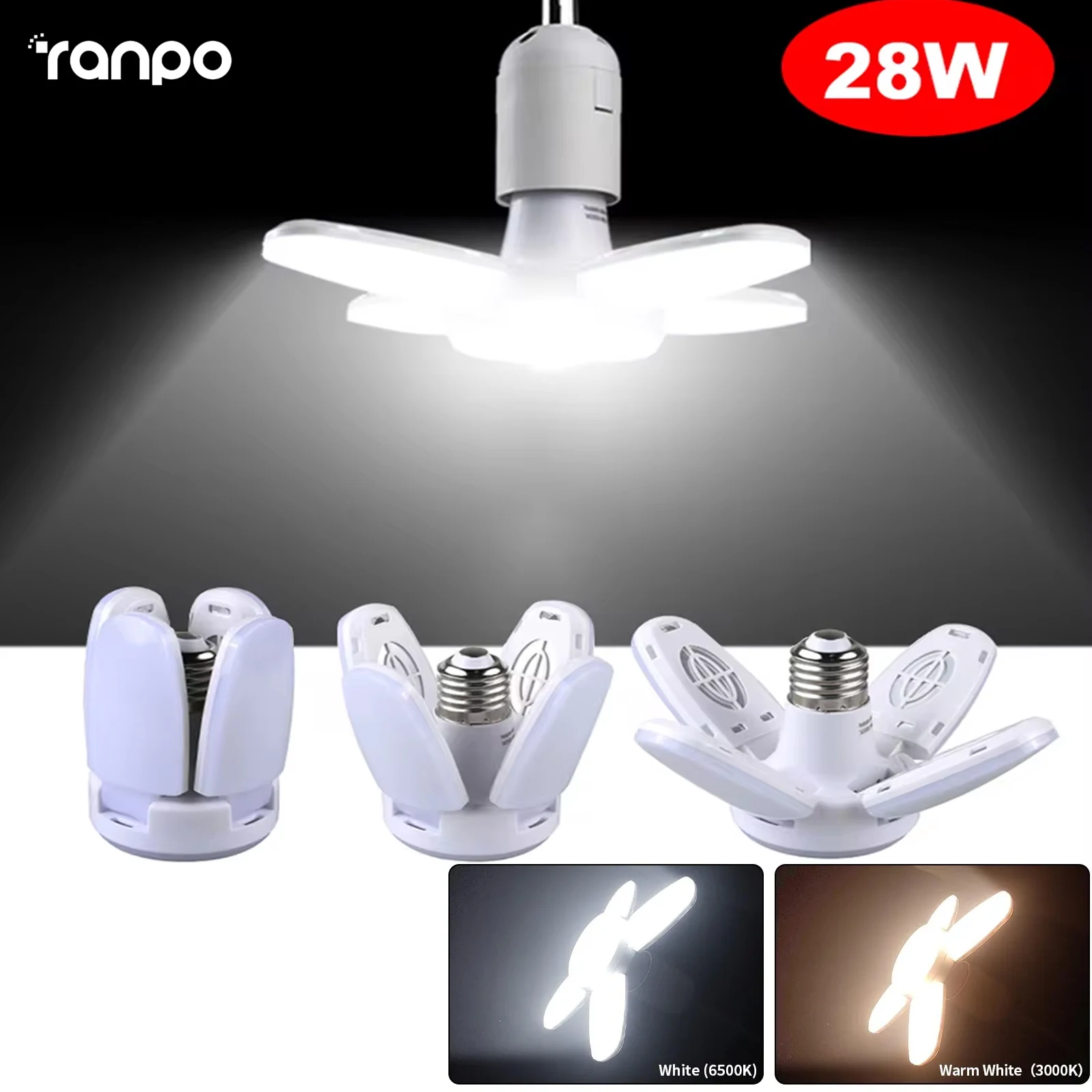 

28W Fan Shape LED Bulb E27 LED Lamp Foldable 220V 110V Light Bulbs For Home Living Room Warehouse Garage Ceiling Light White