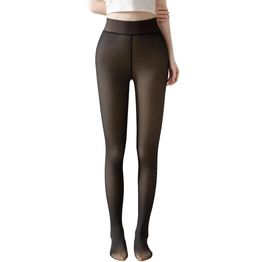 Collants doublés polaire pour femmes, pour robes, rendez-vous, travail, fête, hiver, Leggings chauds, faux collants thermiques épais translucides