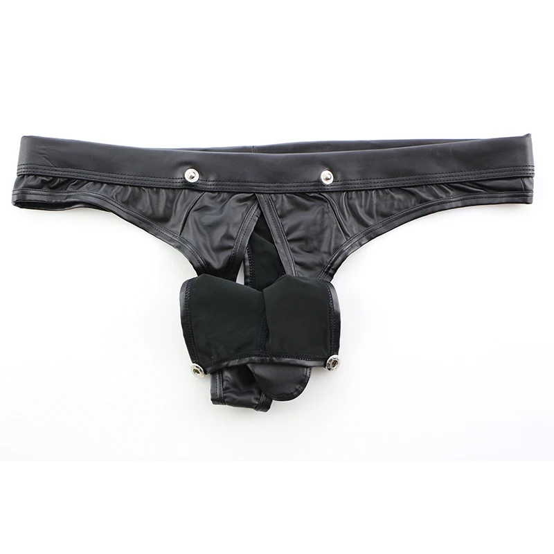 

Мужские очаровательные трусы из искусственной кожи, стринги с низкой посадкой, нижнее белье с открытой сумкой, черный цвет, избытое уверенность